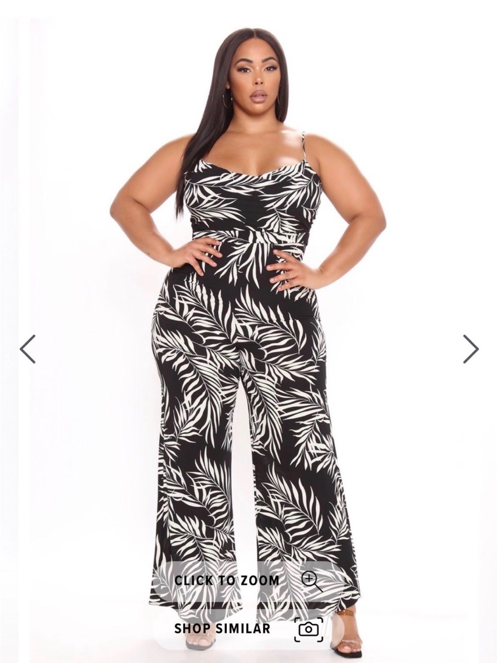 Fashion Nova Black & White Palm-Print Wide-Leg Jumpsuit